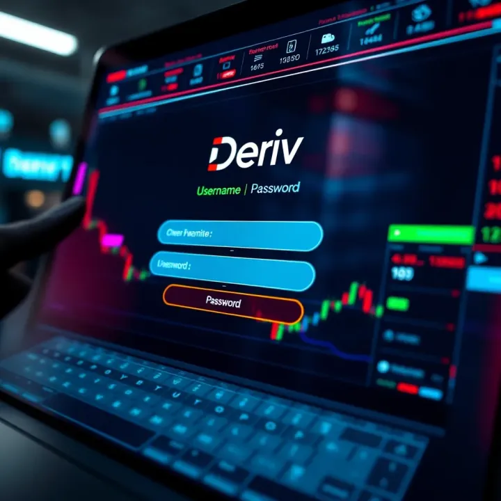 Secure login interface of Deriv platform with username and password fields