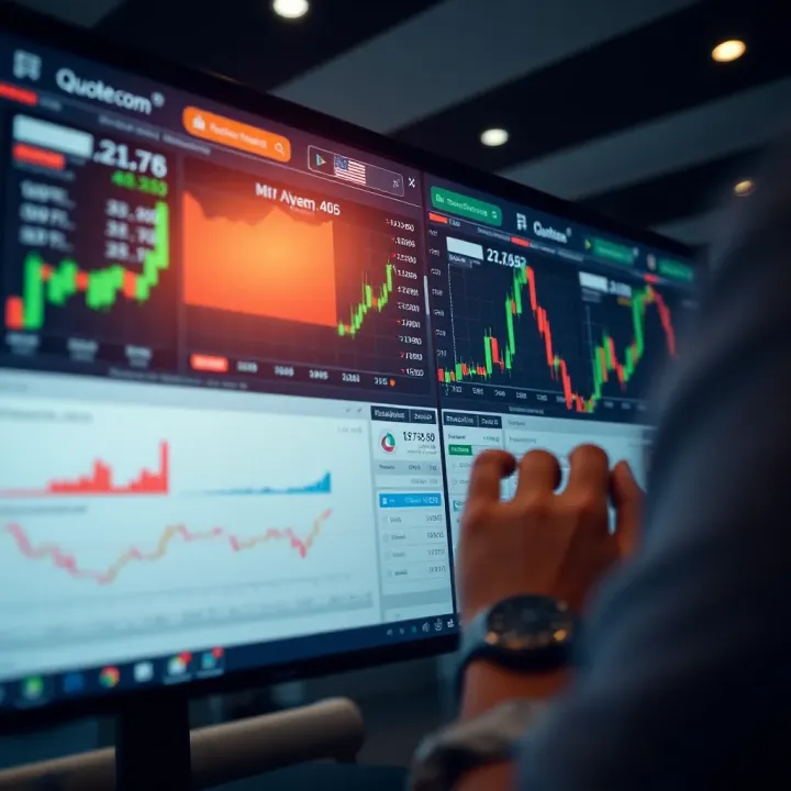 User interface of Quotex.com displaying various trading charts and options