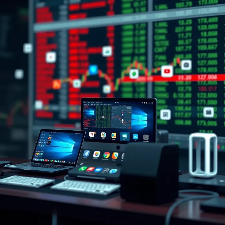 Digital Services and Computing Products from Key Market Competitors Illustration showing diverse digital services and computing products offered by major tech companies rivaling Apple