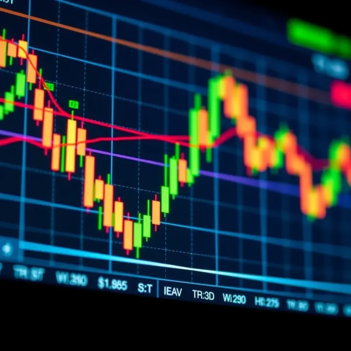 Graph showing upward trend with trading indicators on digital interface