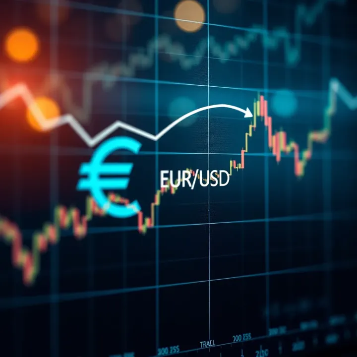 Graph depicting the exchange rate fluctuations between euro and US dollar influenced by economic indicators