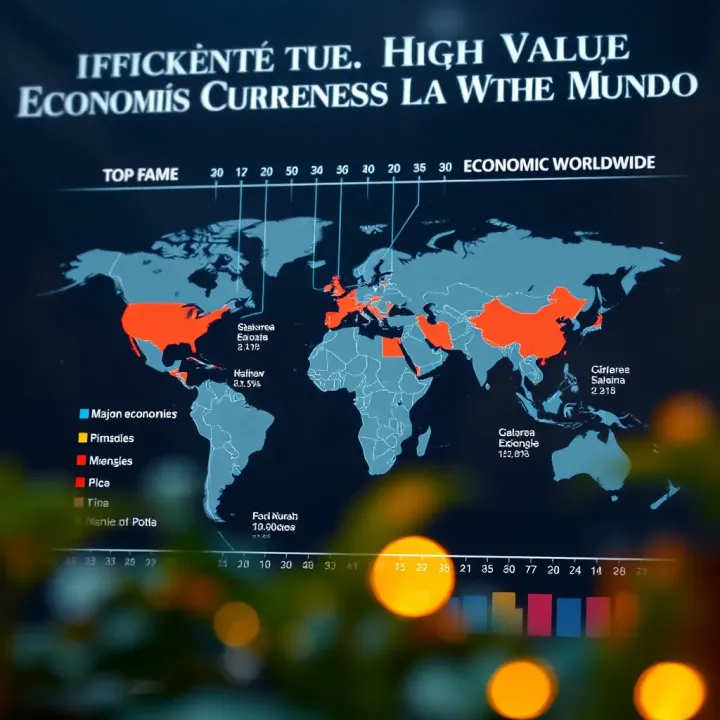 World map highlighting major economies with their strongest currencies and economic impact indicators