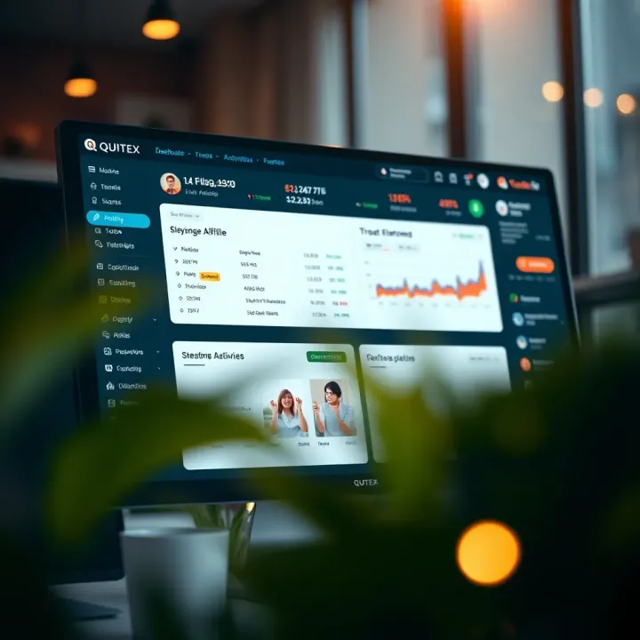 Dashboard view showing key features for managing affiliate activities on Quotex