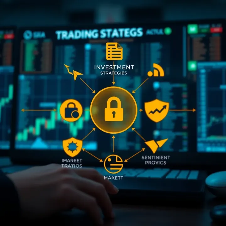 Key Elements for Choosing a Trading Platform and Effective Investment Strategies Graphical representation of investment strategies with icons for security, fees, and market trends