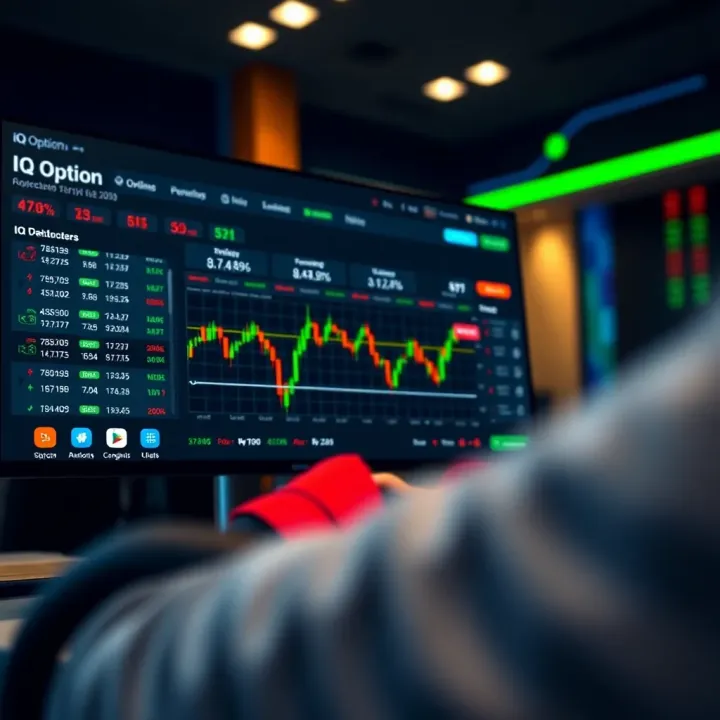 Dashboard of IQ Option platform showing trading charts and investment options
