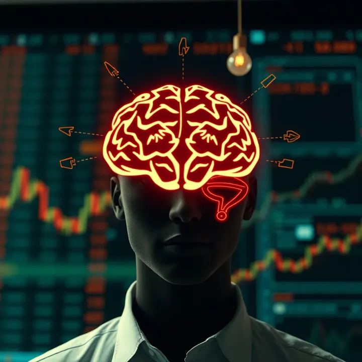 Conceptual illustration of trader psychology with mental and emotional balance symbols
