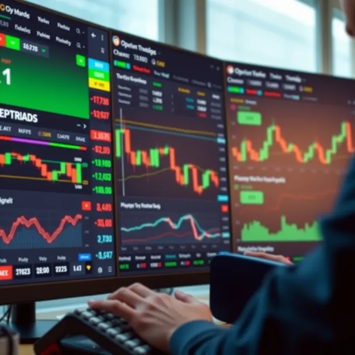 User interface of IQ Option trading platform displaying various financial assets and market charts