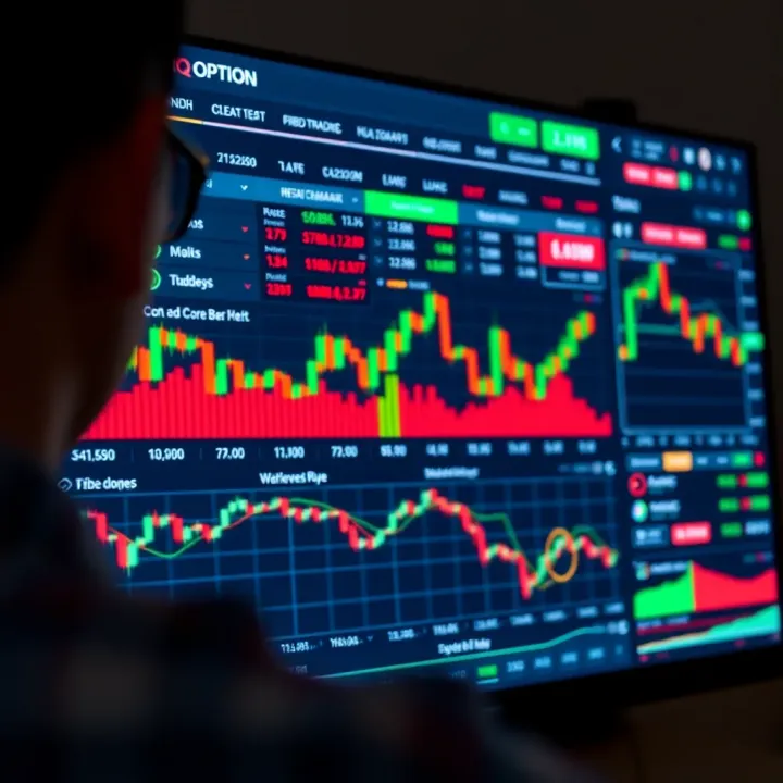 Dashboard of IQ Option showing various trading assets and real-time market data