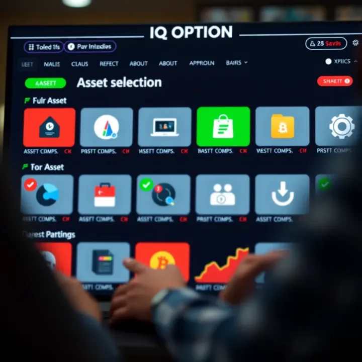 Interface of IQ Option trading platform showcasing various asset options and trading tools