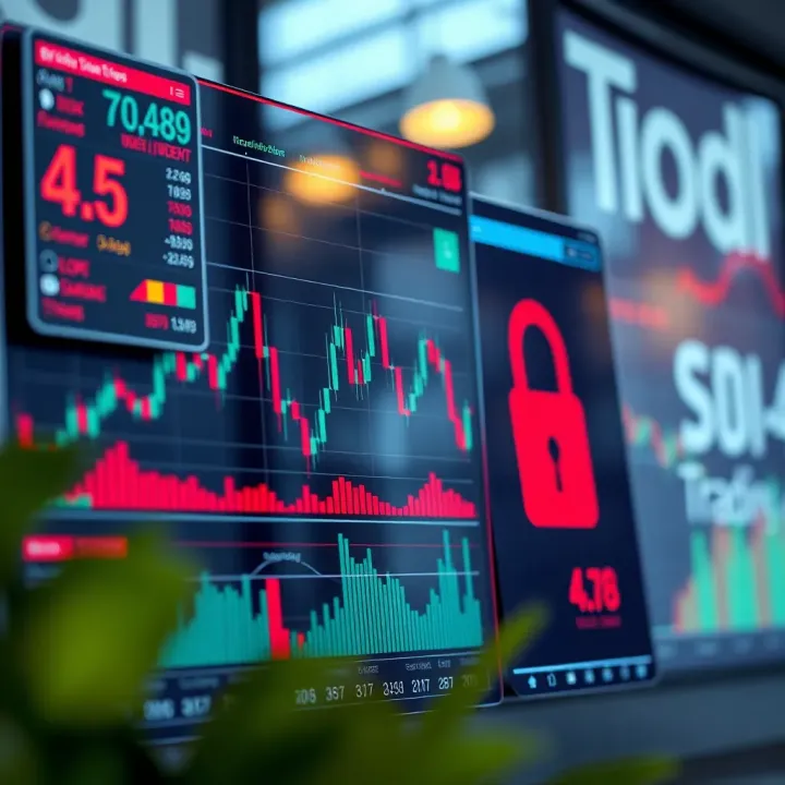 Investment Strategies and Risk Management Tips for Trading Illustration of investment strategies with graphs, risk indicators, and security tips