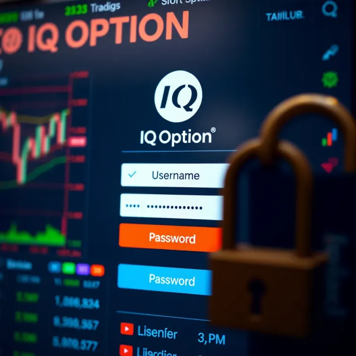 Secure login interface on IQ Option platform showing username and password fields