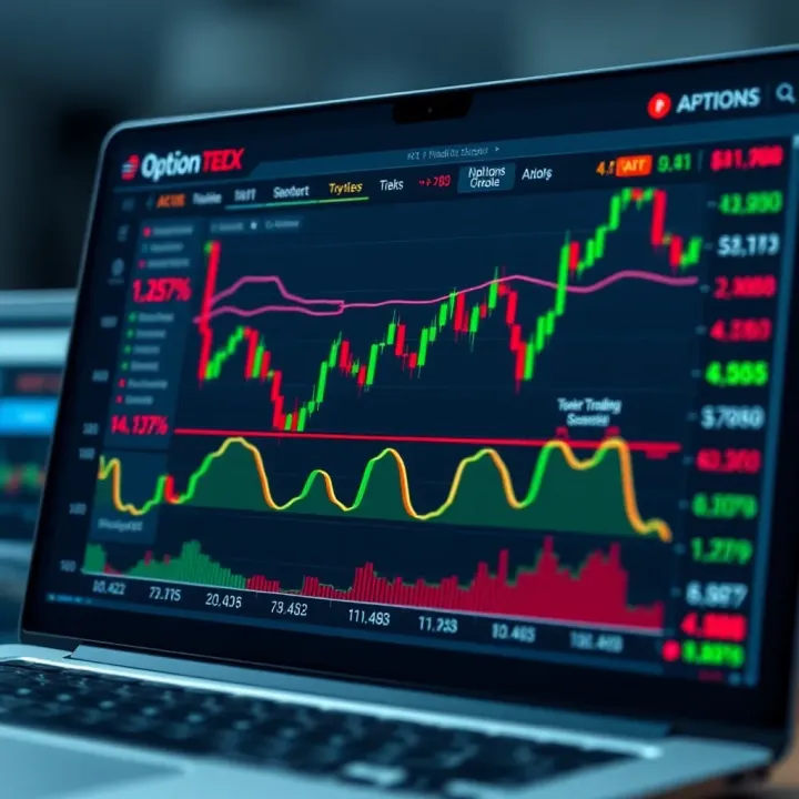 Graph showing option trading platform features and user interface