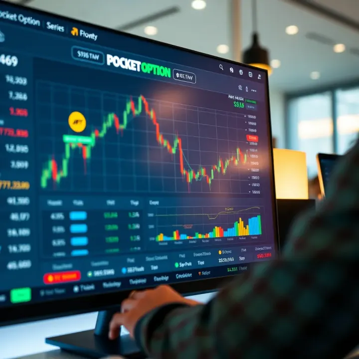 Pocket Option trading platform interface showing various asset options and real-time market data