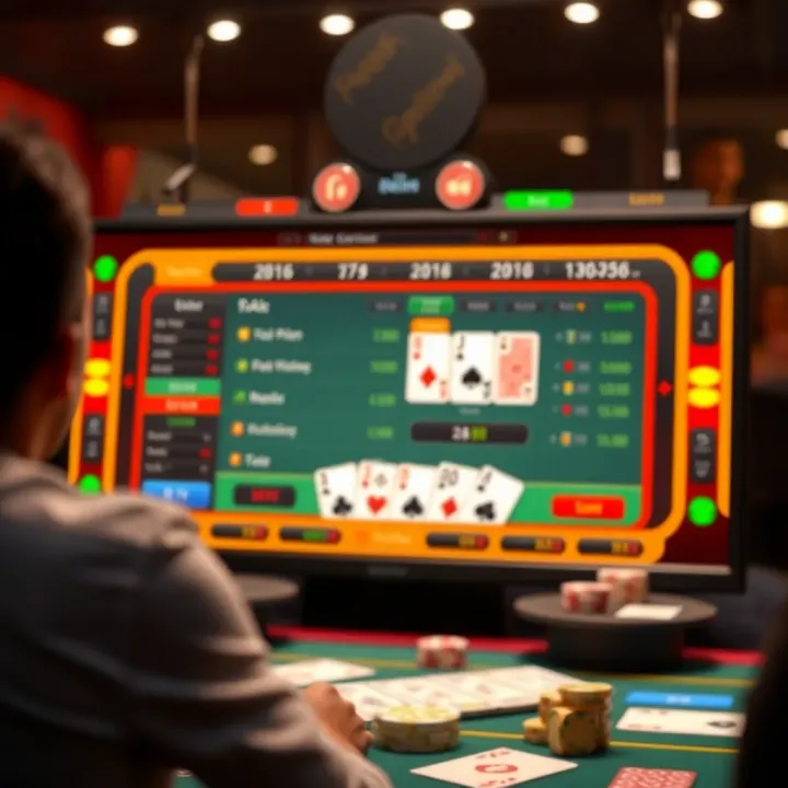 Illustration of a digital poker interface displaying cards and betting options