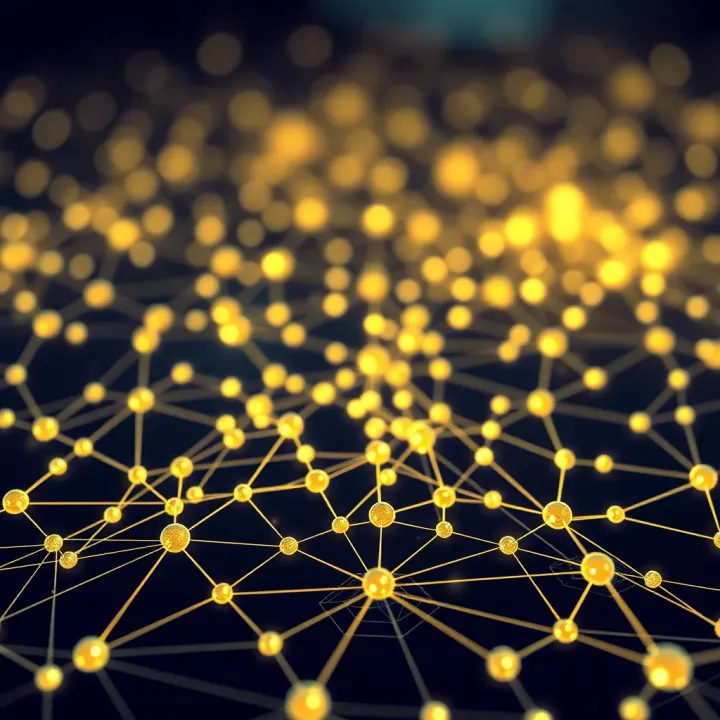 Illustration of blockchain network with Polkadot nodes and connections representing project fundamentals