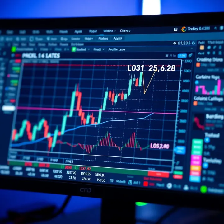 Graph illustrating profit and loss with risk management metrics on a computer screen