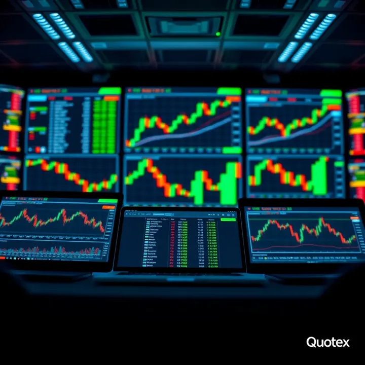 Illustration showing various digital devices and charts representing affiliate marketing in online trading