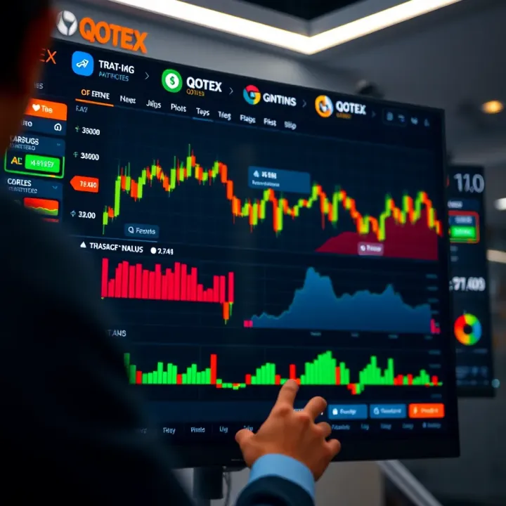 Dashboard view of the QOTEX trading platform showcasing charts and trading options