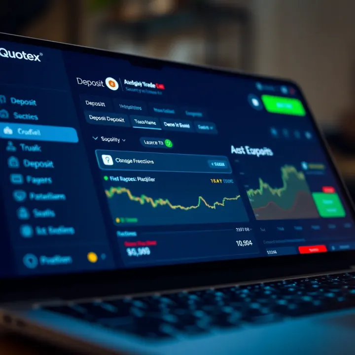 Dashboard displaying deposit and withdrawal options along with security settings on Quotex platform