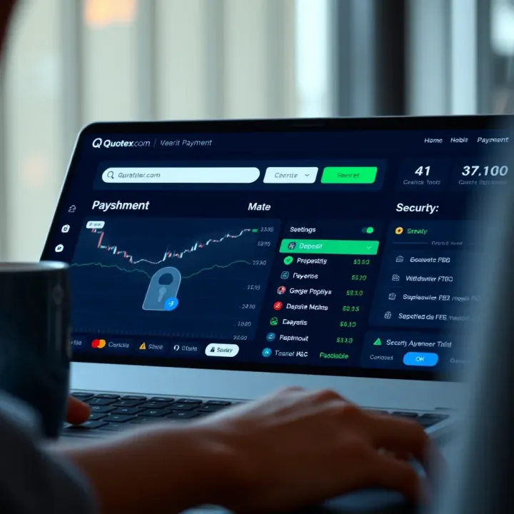 Quotex.com Dashboard Highlighting Payment Methods and Security Features Dashboard of Quotex.com featuring deposit and withdrawal options alongside security settings