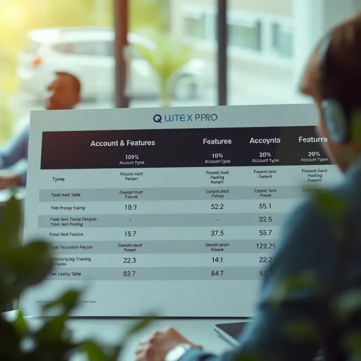 Comparison chart highlighting features and account types available on Quotex Pro