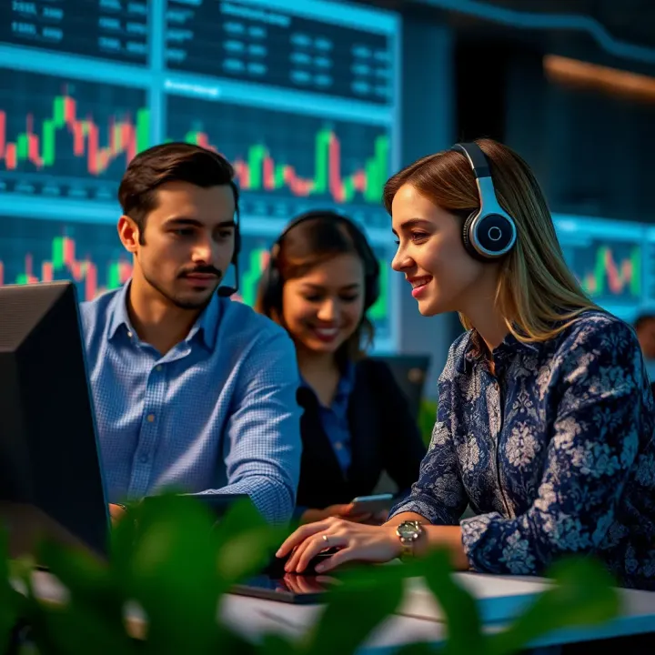 Customer support team assisting users through various communication channels