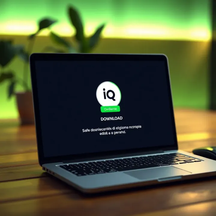 Safe download screen for IQ Option platform on a laptop
