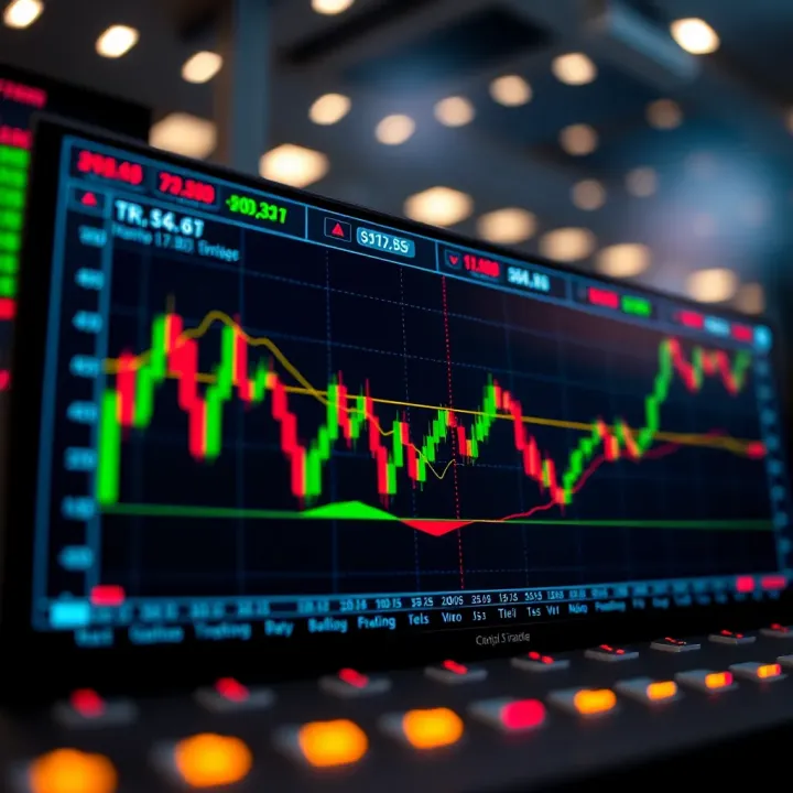 Graph displaying automated trading algorithm performance with market trends