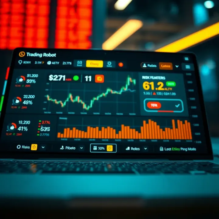 Dashboard interface showing key features of trading robot software with risk indicators