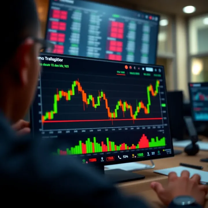 Graph showing simulated trading performance on a demo platform