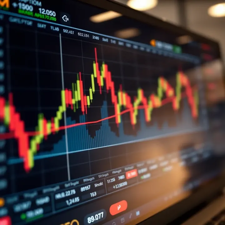 Graph showing financial indicators with IQ Option signals overlay