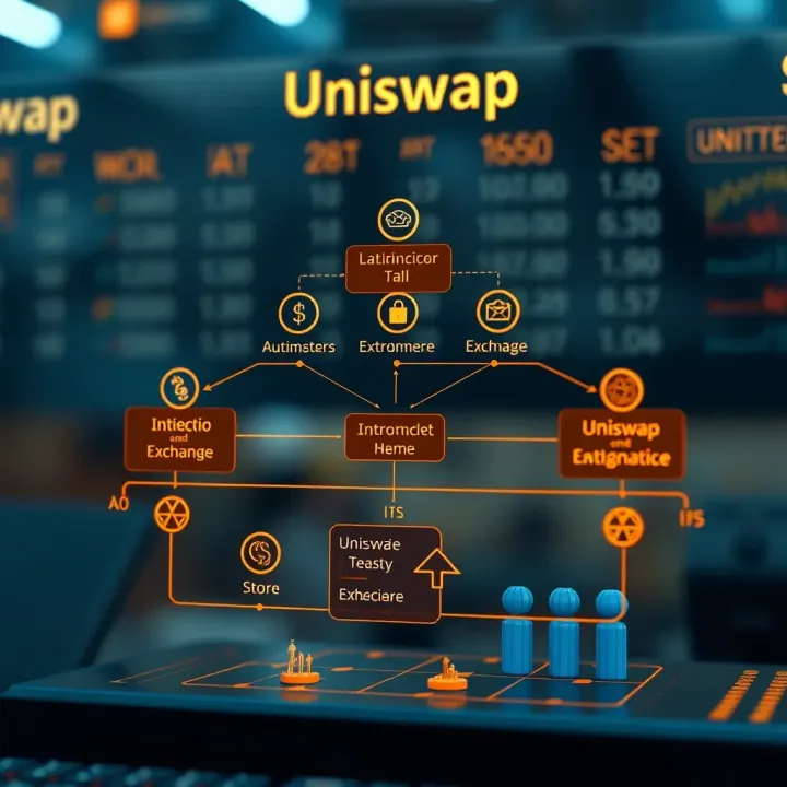 Diagram illustrating the Uniswap protocol architecture with decentralized exchange mechanisms